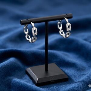 Silver Pavé Chain Link Hoop Earrings